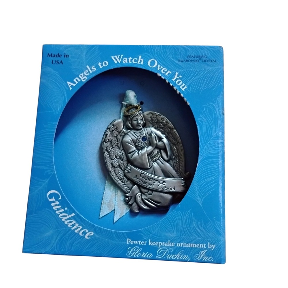 Gloria Duchin Pewter Archangel Gabriel Guidance Ornament Swarovski Crystal USA